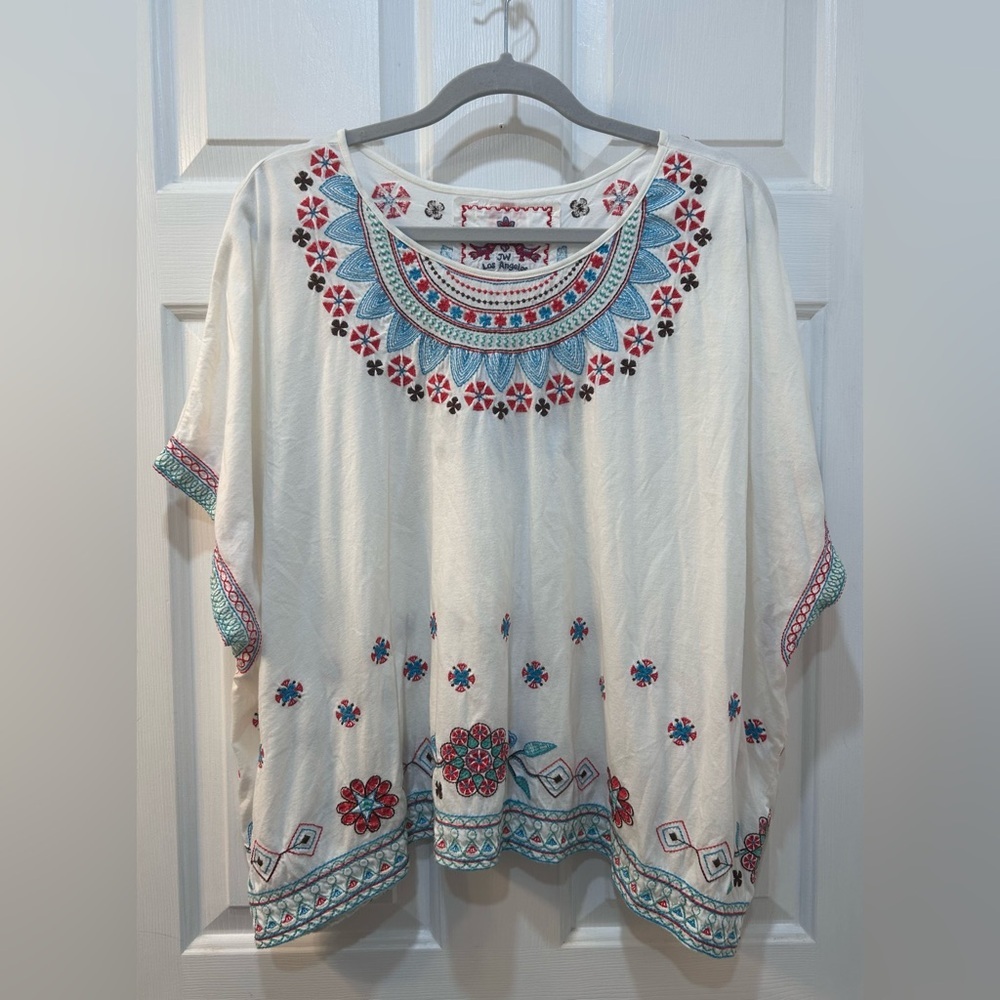 Johnny Was JWLA Embroidered Cotton Kaftan Size‎ M Sunburst Medallion Boho Hippie